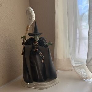 Witch Figurine with Broom - Black and Gold